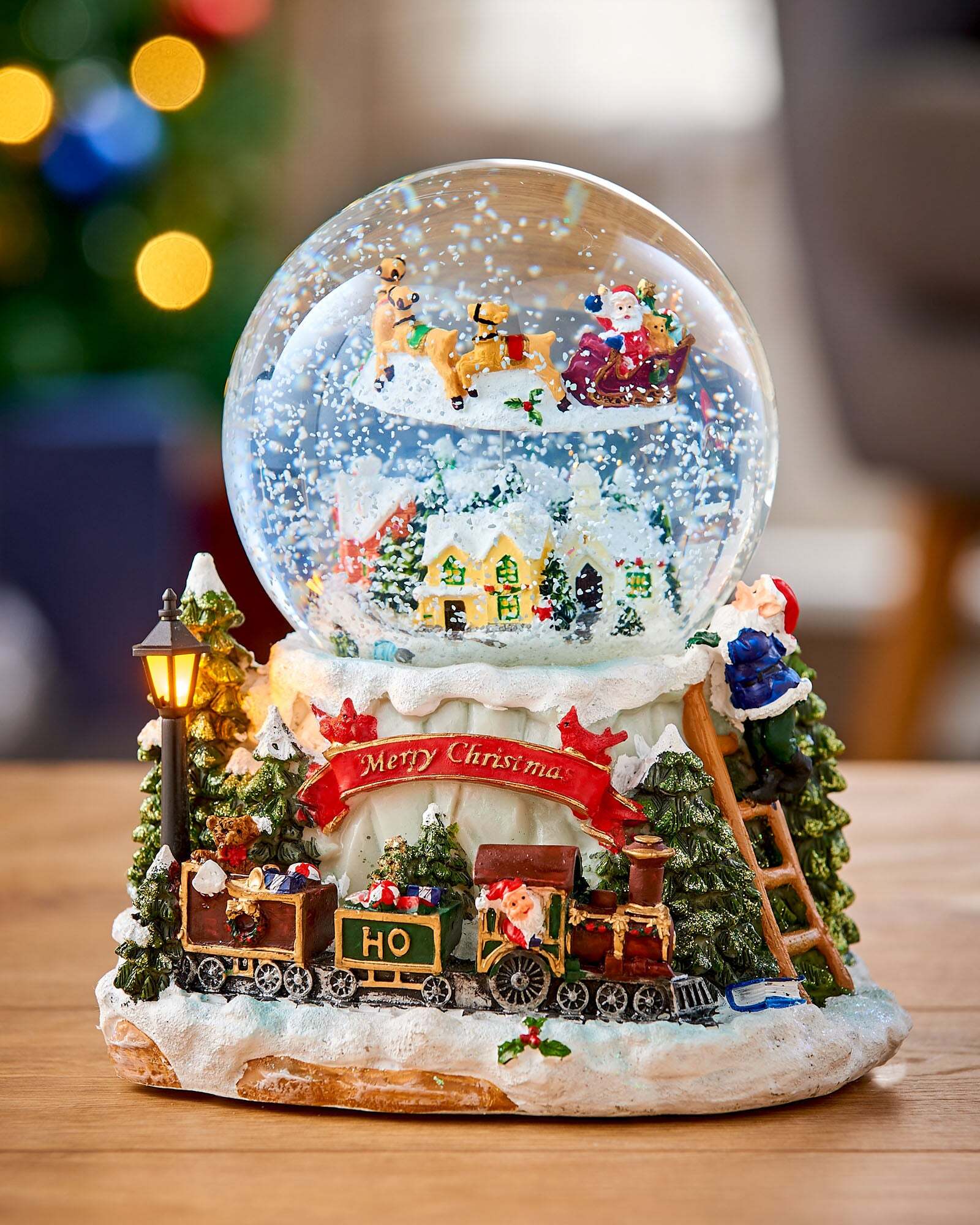 Animated Village and Train Musical Snow Globe, 20 cm - Discount Store