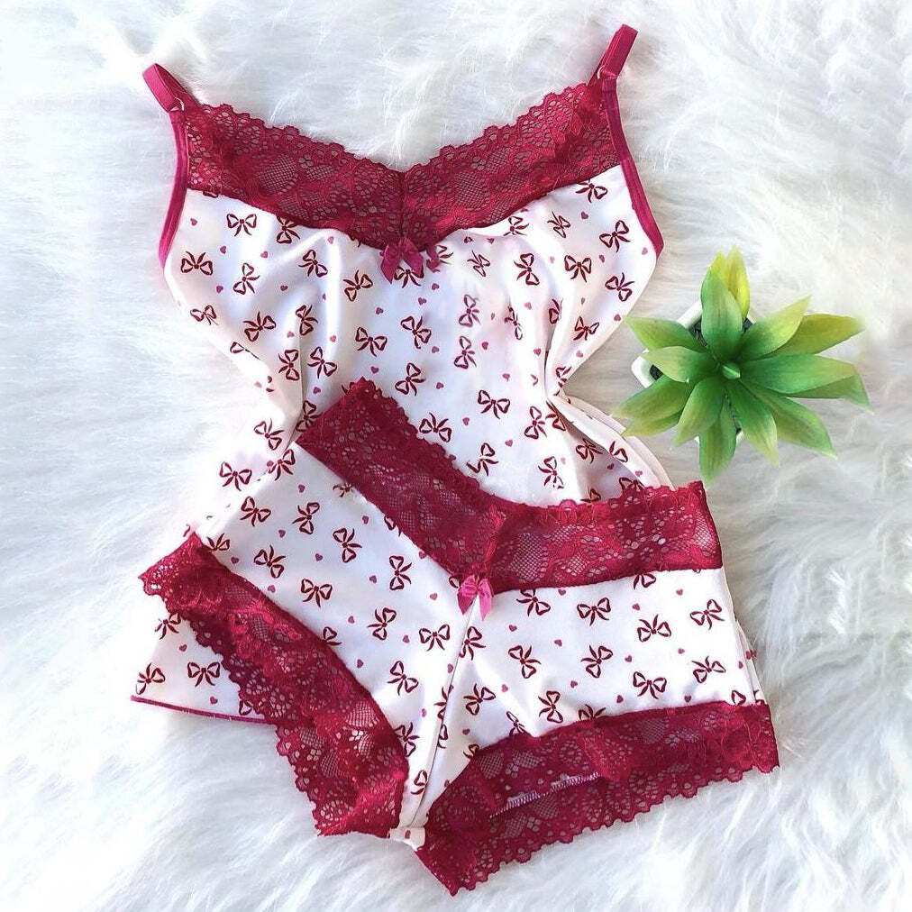 Two-piece fashion bow print pajamas and home wear