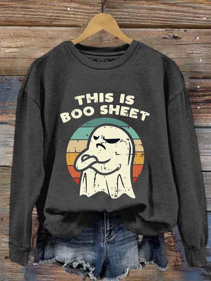 Women's Halloween This Is Boo Sheet Funny Ghost Print Casual Sweatshirt
