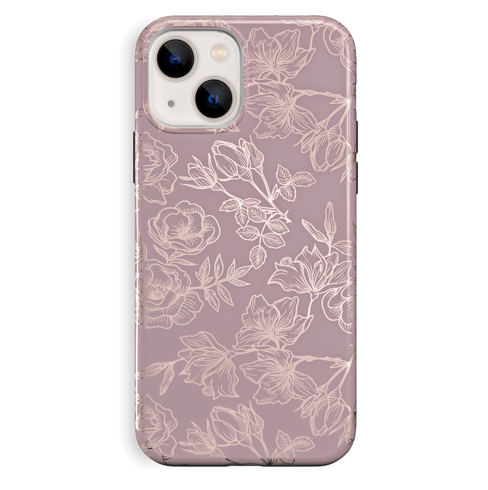 Dusty Rose Chrome Floral iPhone Case