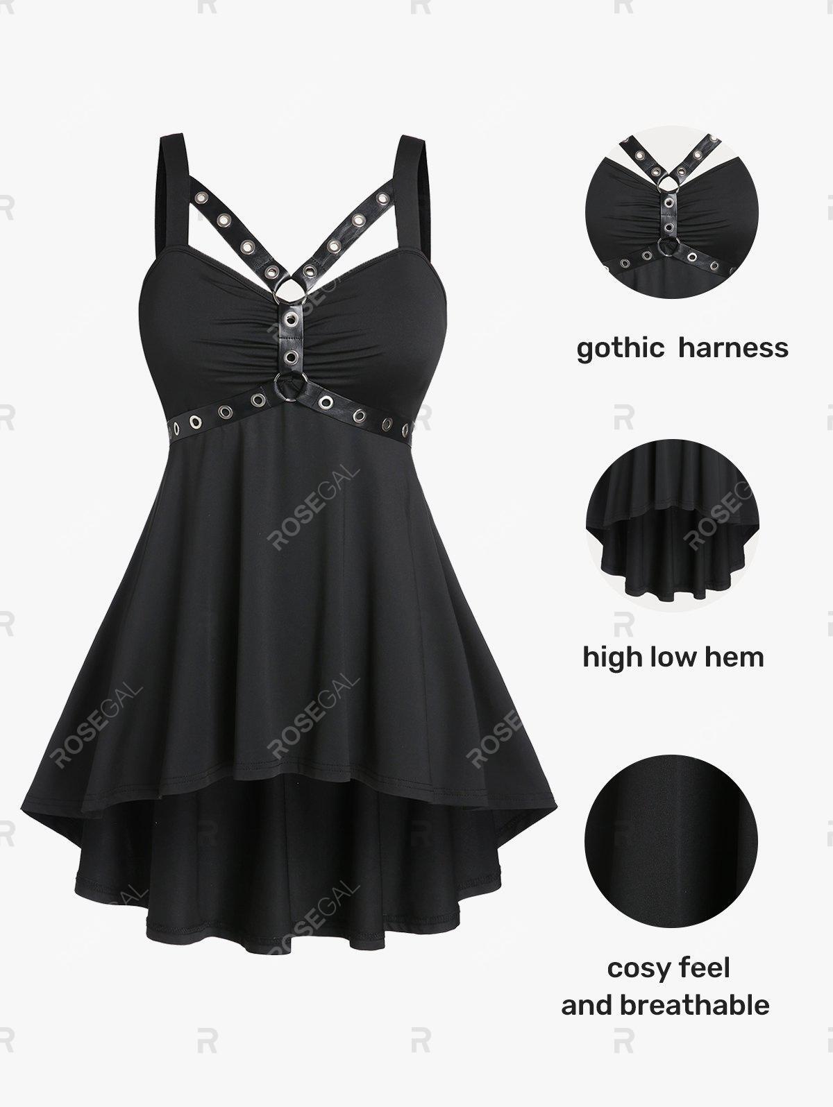 Harness High Low Tank Top and Lace Trim Lace-up Pants Plus Size Summer Outfit