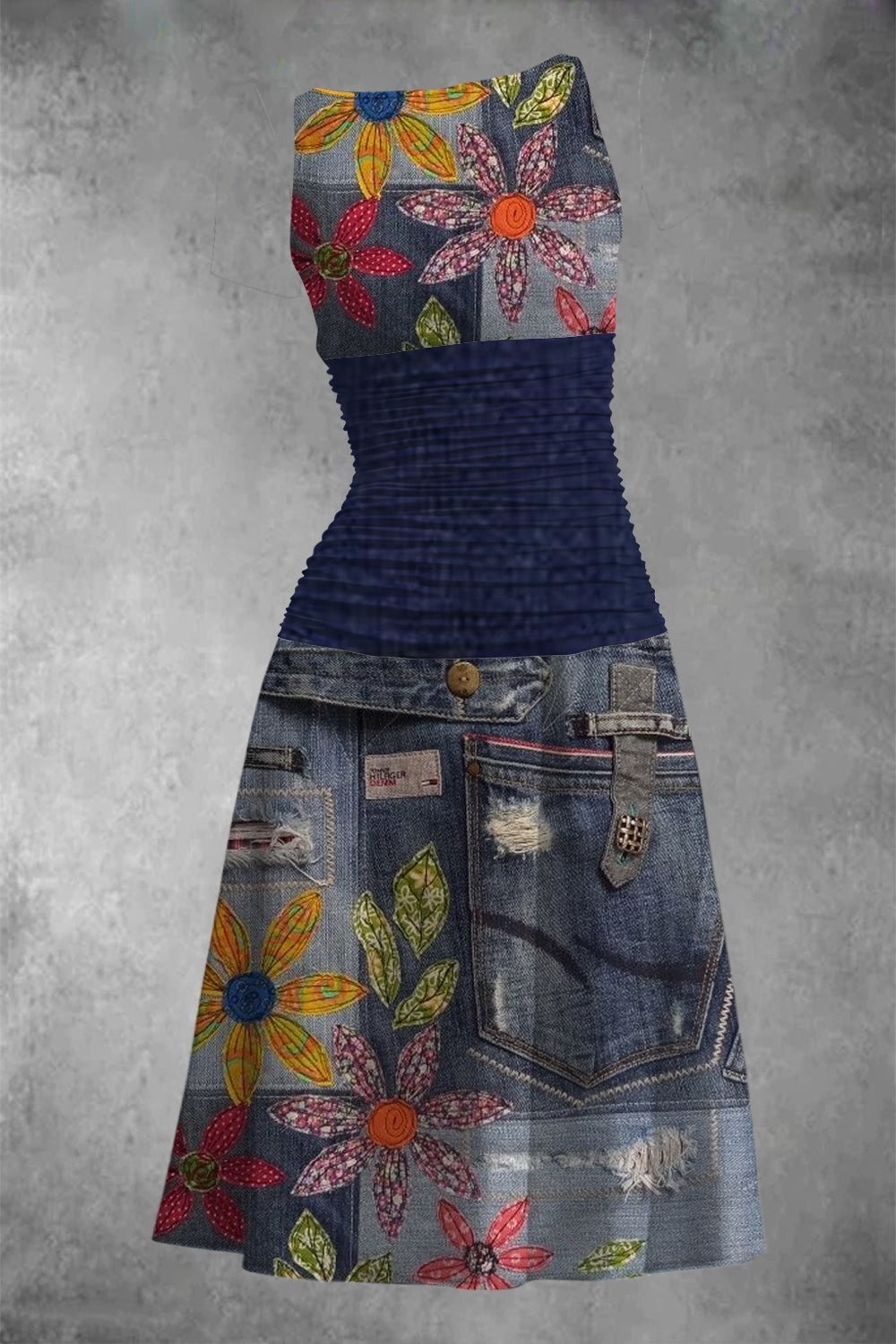 Women's Vintage Floral Print Sleeveless Midi Dress