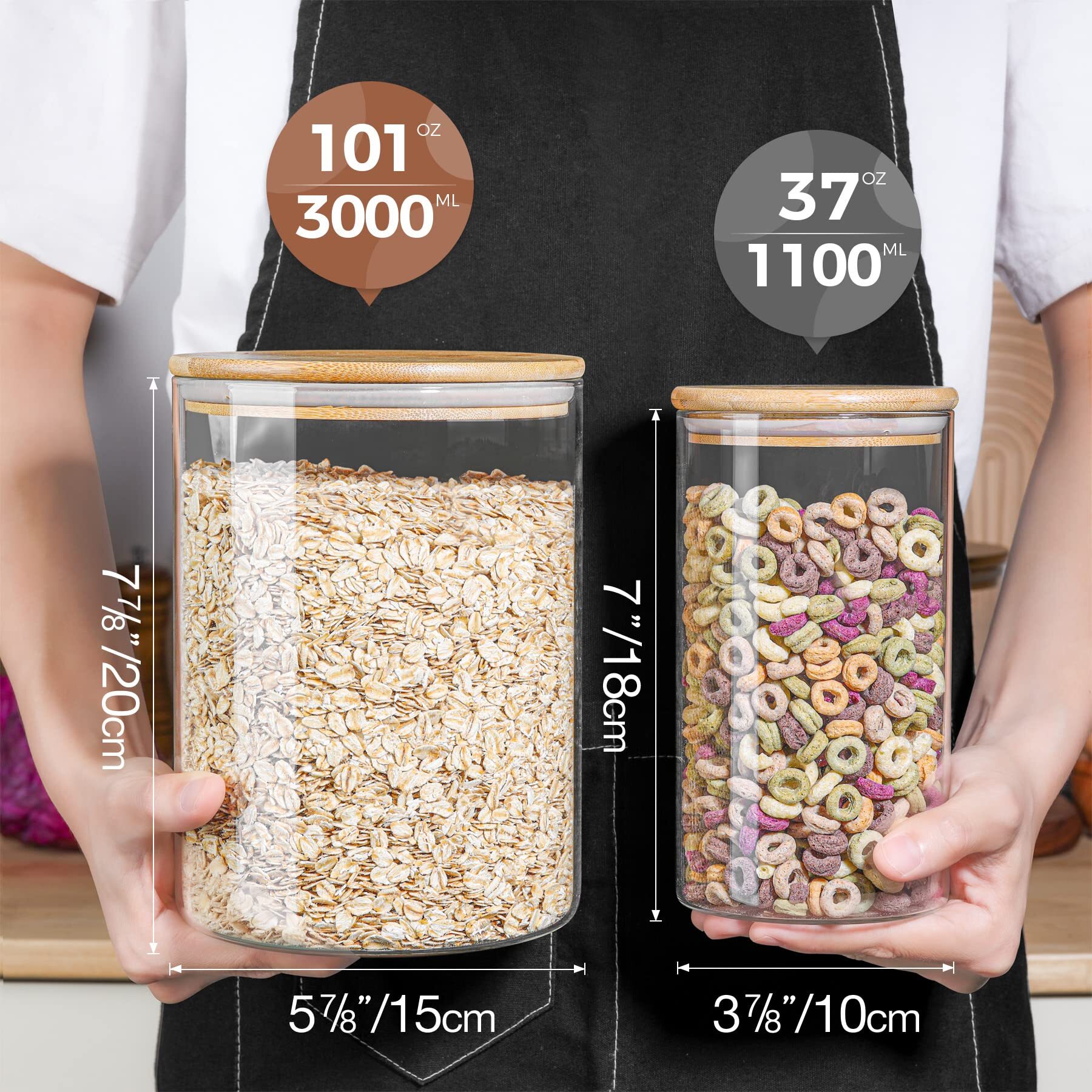 Glass Jar with Airtight Lid (128FL OZ/3 Liter), Large Glass Food Storage Container with Bamboo Lid, Glass Food Canister for Kithen Storage, Wide Mouth Easy Access (Clear, 128 oz)