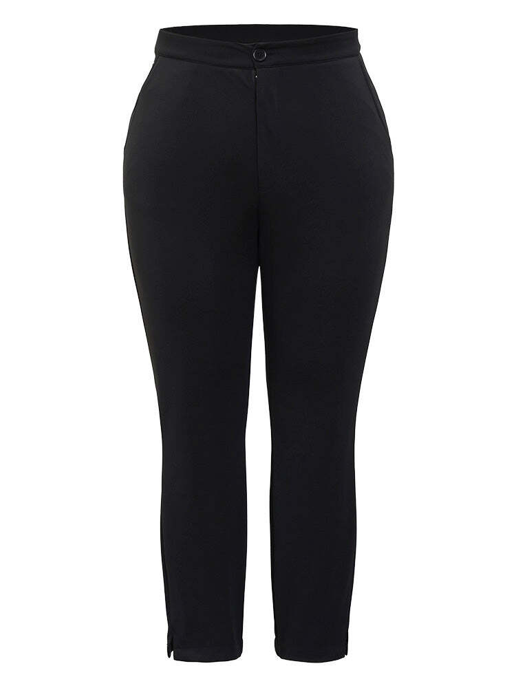 Anti-Wrinkle Plain Pocket Split Hem Pants