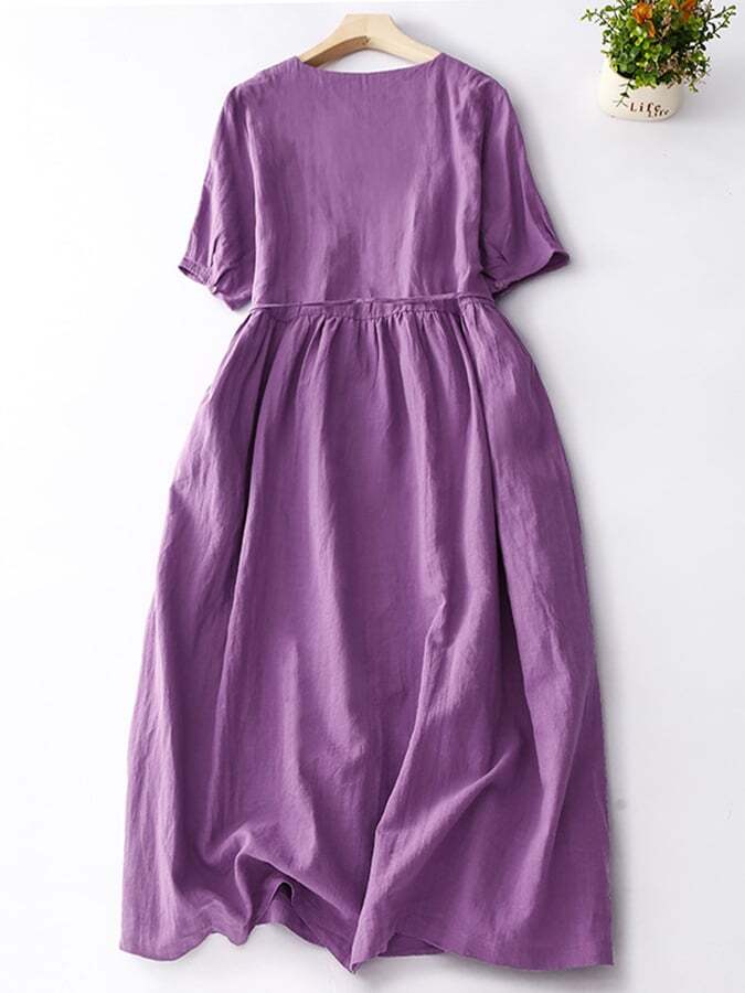 Simple Literary And Artistic Slanted Breast V-Neck Tie Dress