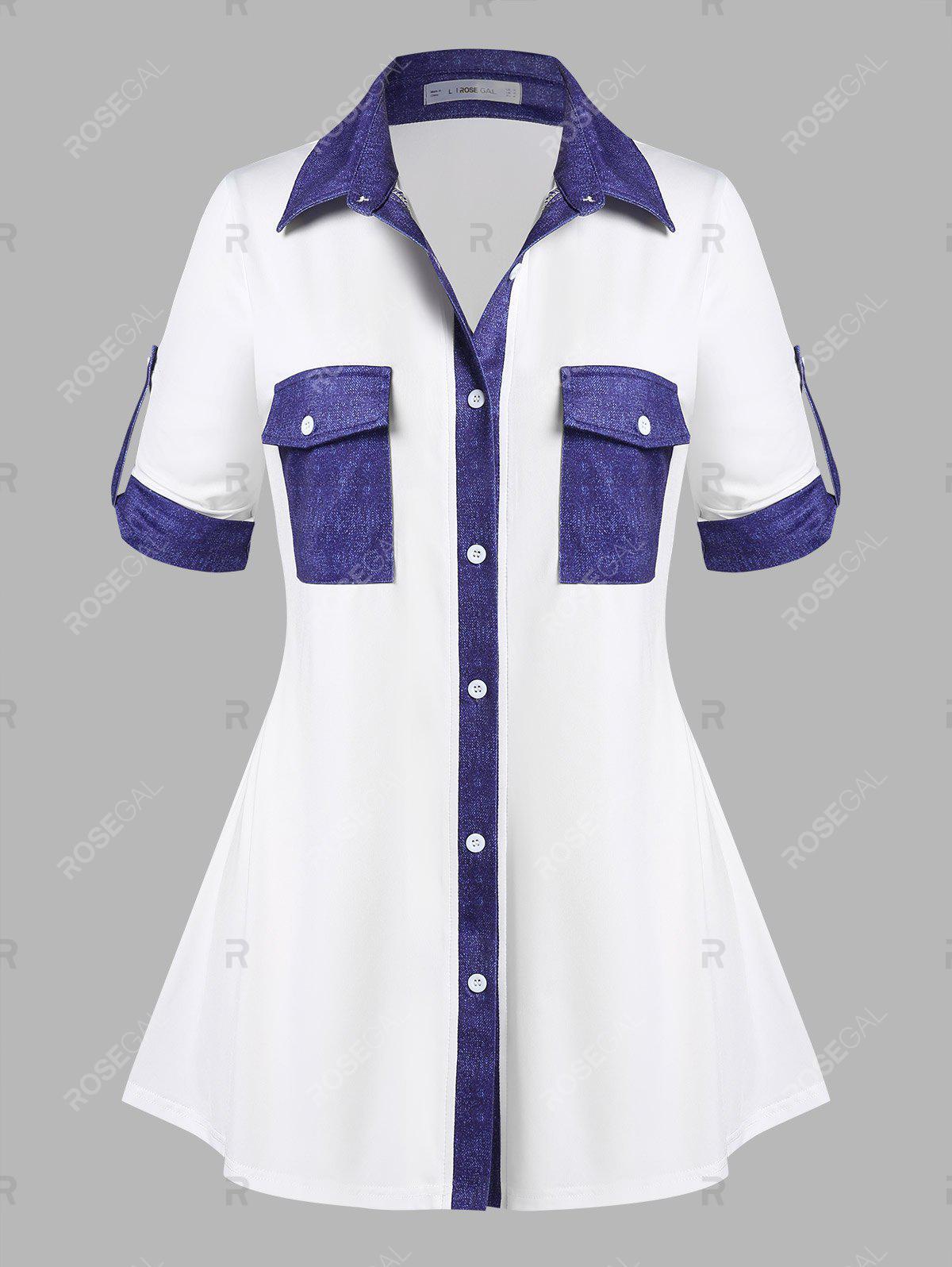 Pockets Shirt and Curve Capri 3D Leggings Plus Size Summer Outfit