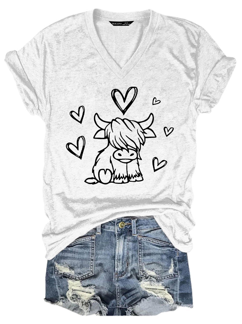 Women's Cute Highland Cow Print Casual T-Shirt