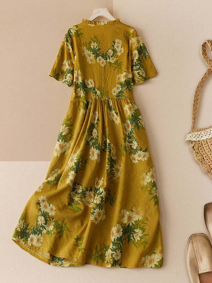 Literary Minimalist Floral Print Dress