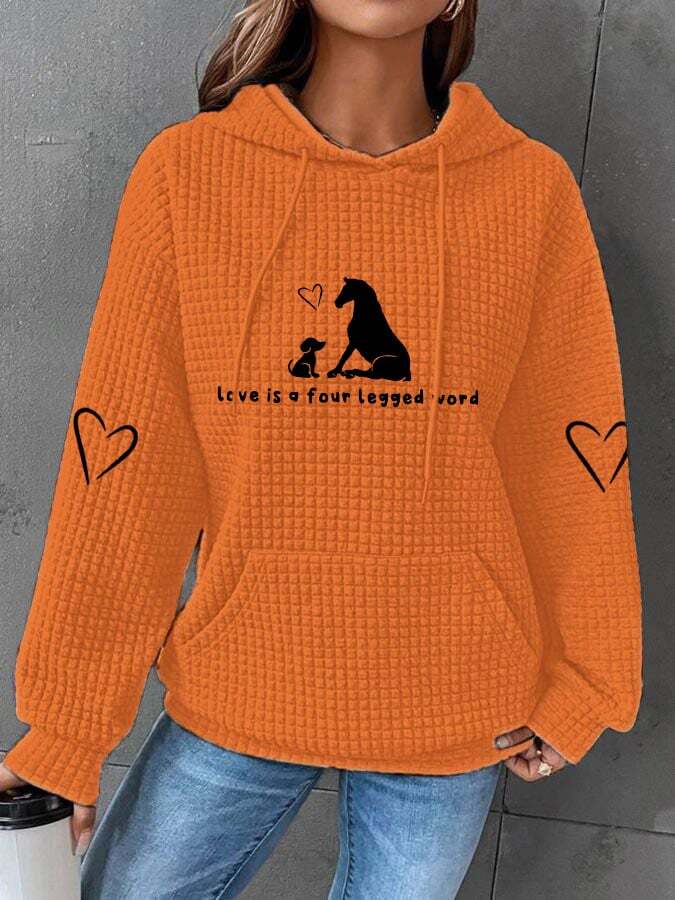 Women's Love Is A Four Legged Word Dog And Horse Print Waffle Hoodie