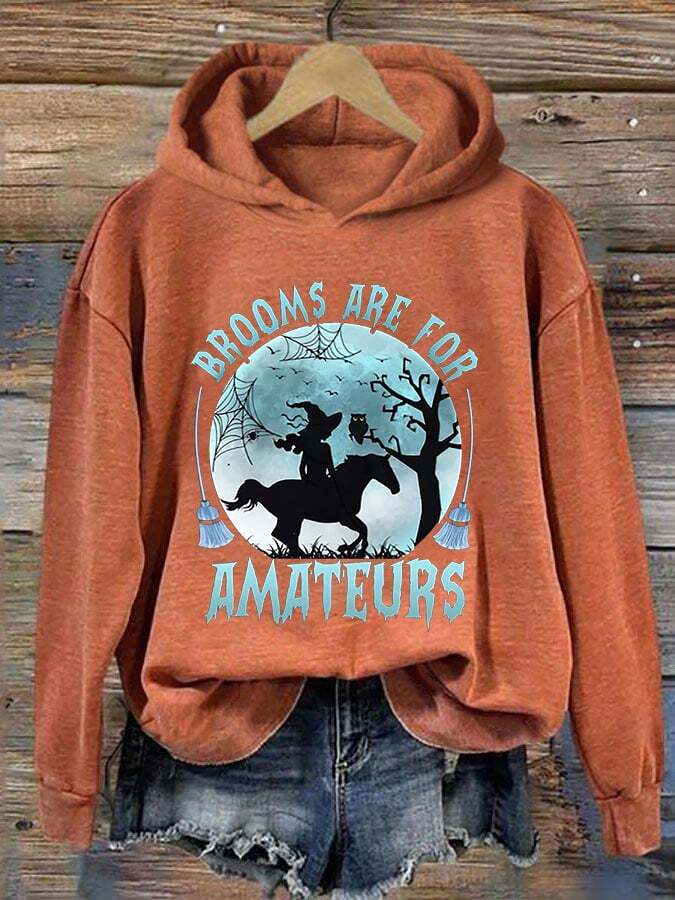 Women's Halloween Horse Brooms Are For Amateurs Print Hoodie