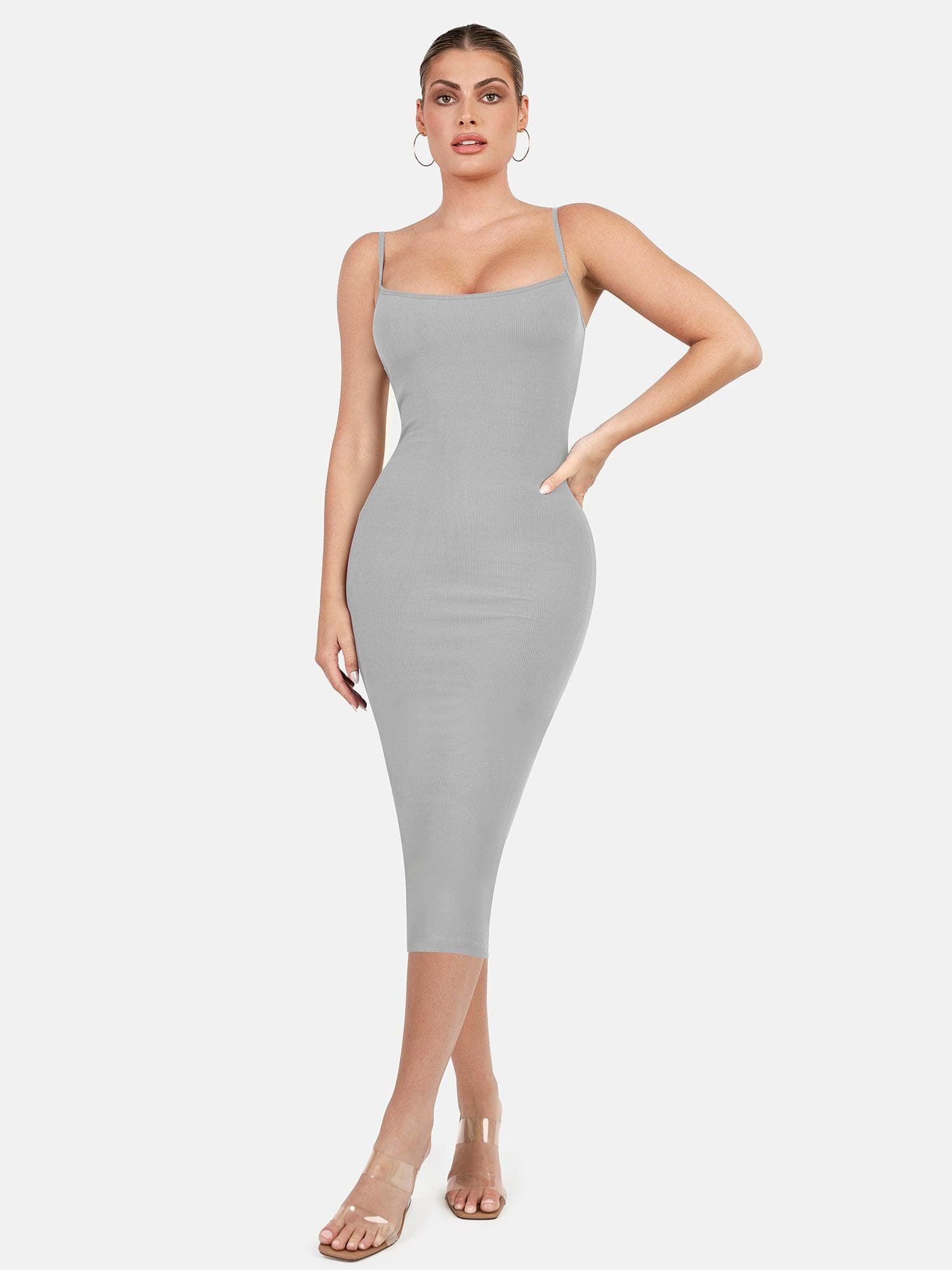 Built-In Shapewear Slip Midi Lounge Dress - skyzoomy