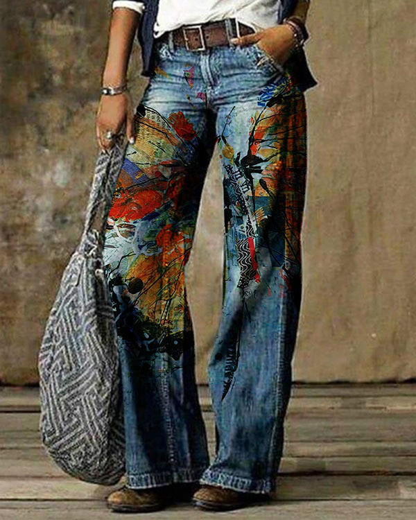 Vintage Butterfly Casual Pants