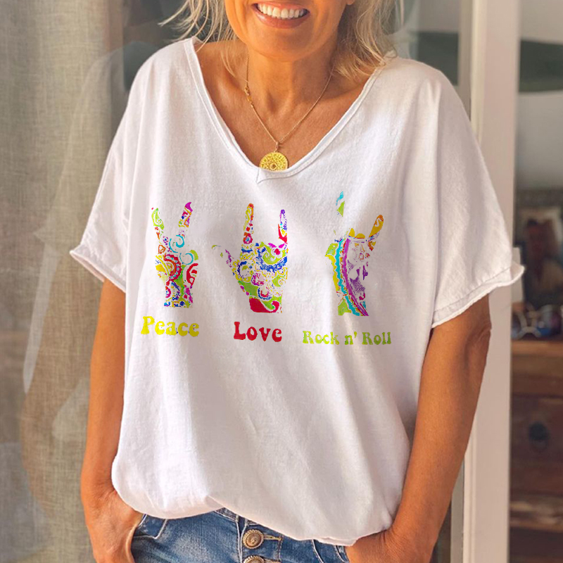 Peace Love Rock N'roll Featured Printed Graphic Tees