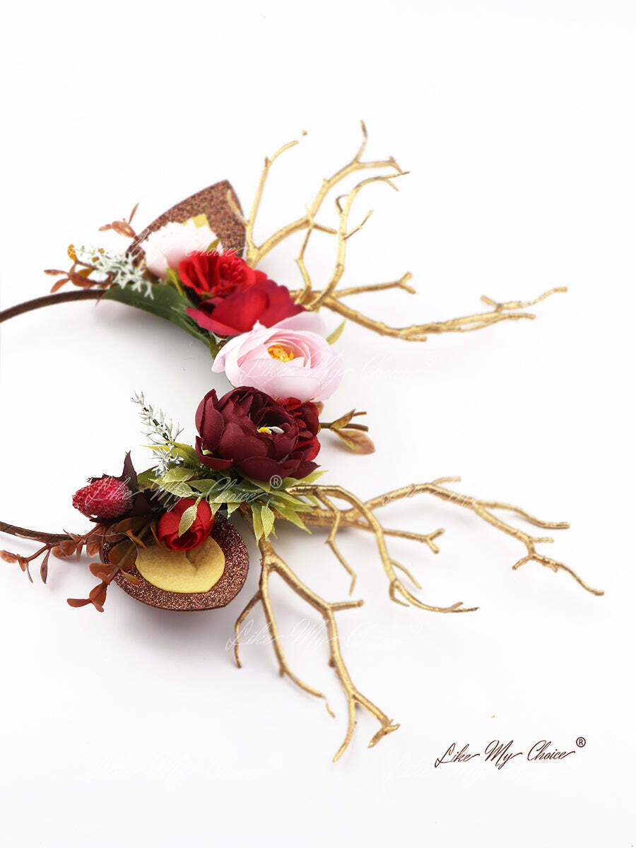 Burgundy Flower Christmas Reindeer Headband | LikeMyChoice®