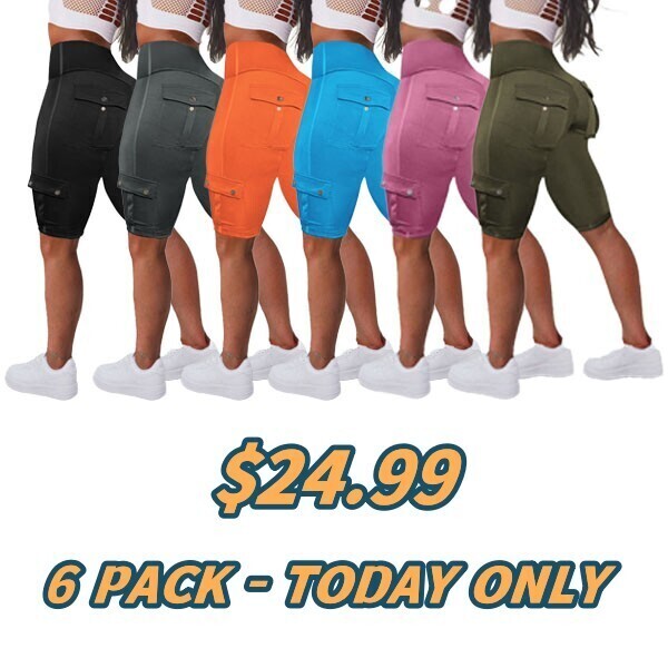 Flap Pocket High Waist Sports Biker Shorts