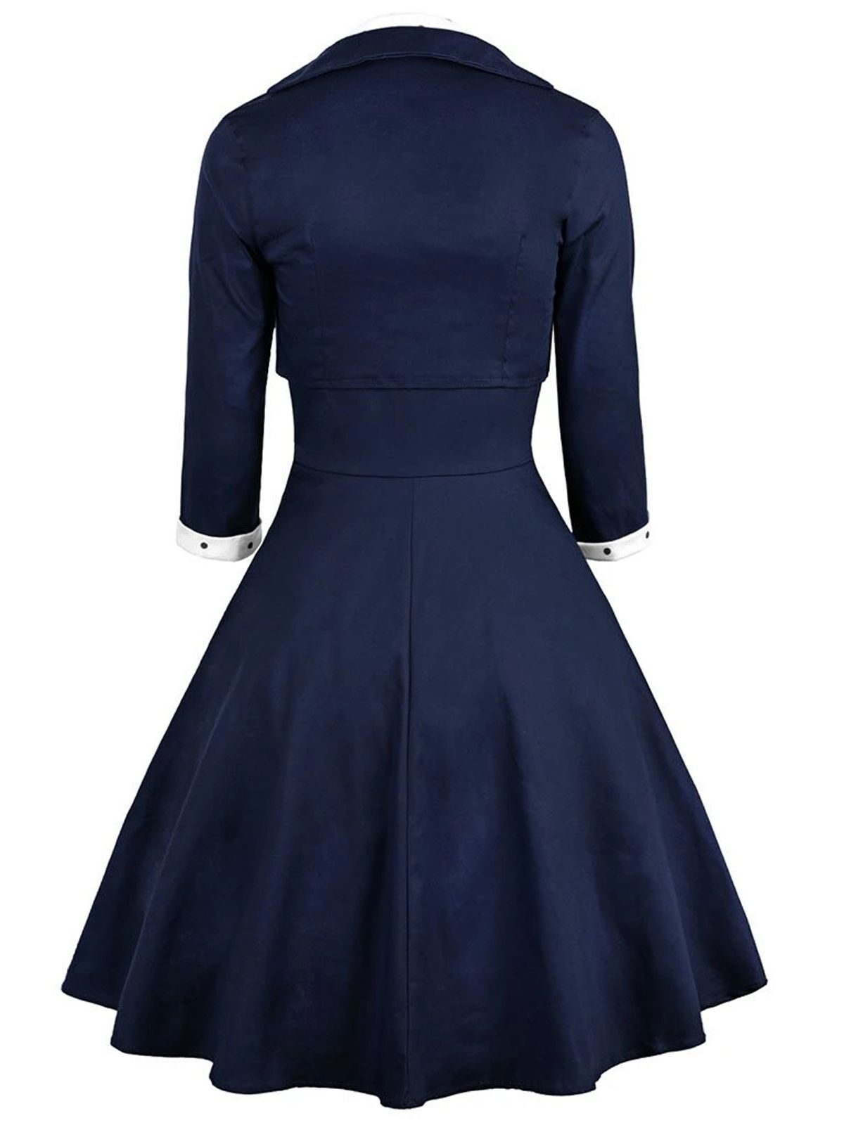 2PCS Navy 1950s Polka Dot Swing Dress