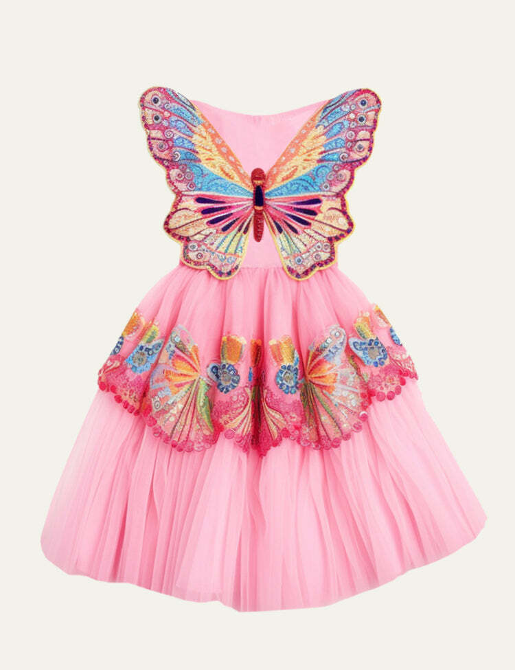 Toddler Girl Butterfly Embroidered High Waist Dress