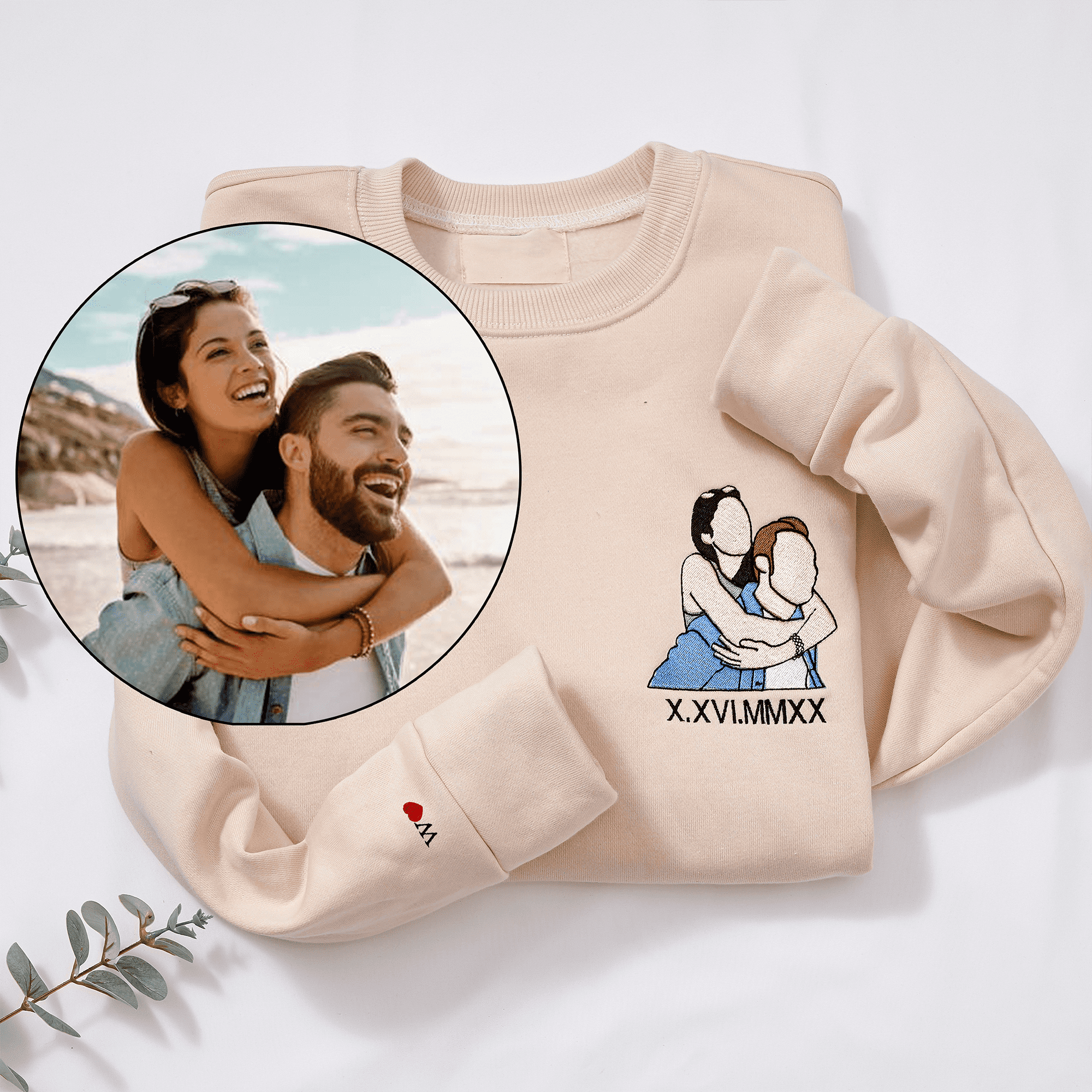 Custom Embroidered Sweatshirt Portrait Music Player Couple Family Gift For Boyfriend