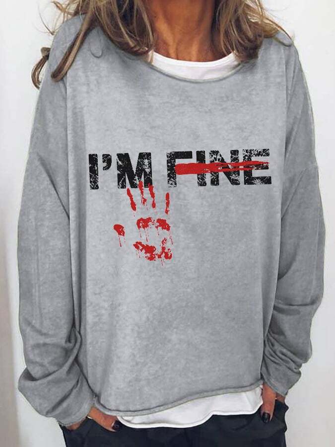 Women's Halloween Funny I'M FINE Bloodstained Long Sleeve T-Shirt