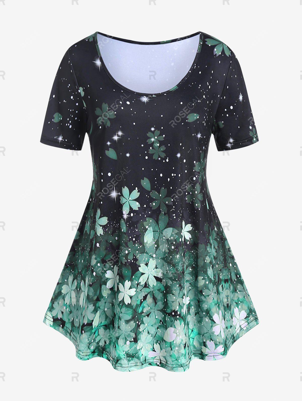 Sakura Flower Print Tee and Capri Leggings Plus Size Summer Outfit