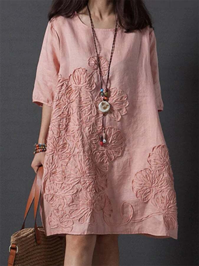 Loose Embroidered Solid Dress