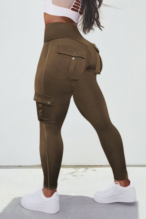Solid Flap Pocket High Waist Leggings