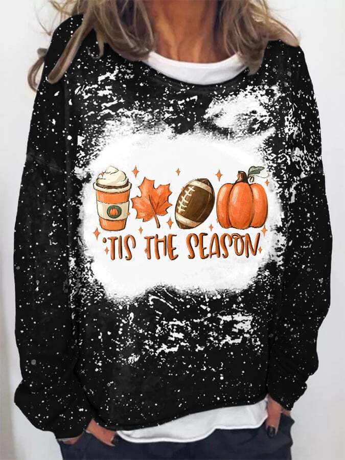 Tie Dye Football Tis The Season Pumpkin Maple Leaf Print Sweatshirt