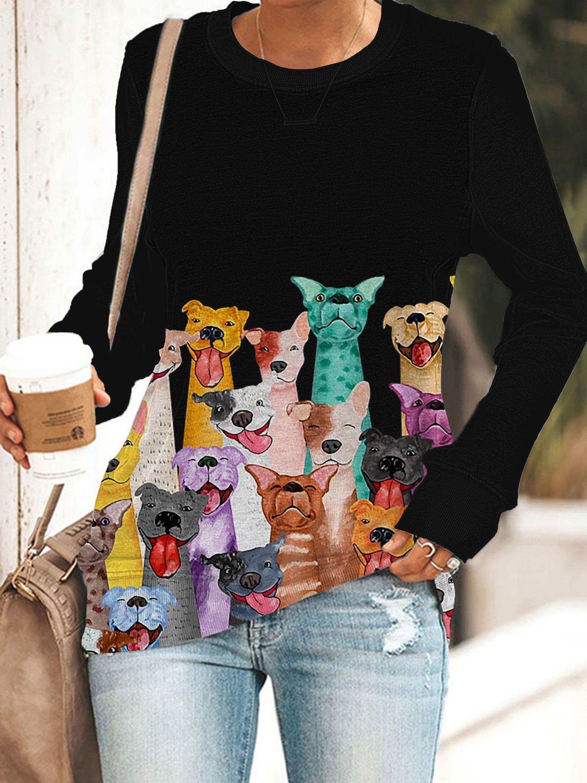 Women's Funny Dogs Print Casual Sweatshirt