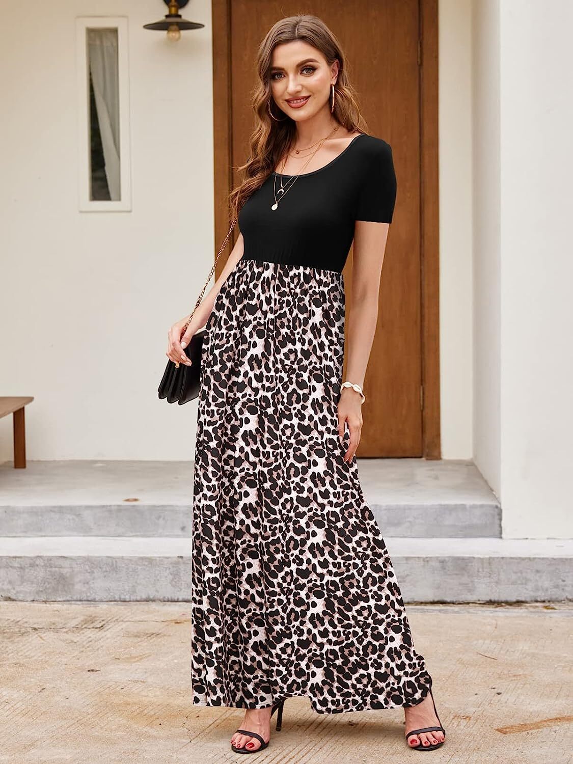Supnier Women's Short Long Sleeve Maxi Dresses Casual Empire Waist Long Dress with Pockets