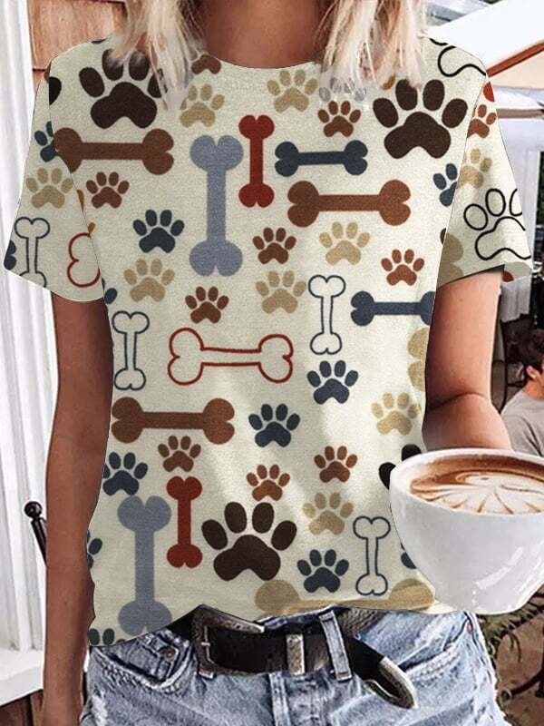 Women's Dog Paw Print Dog Lover T-Shirt