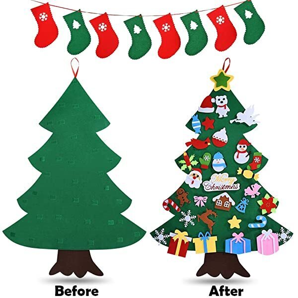 Christmas-3 4ft felt Christmas tree set with 33pcs ornaments for kids xmas door wall hanging decorations erfect kids gifts party supplies