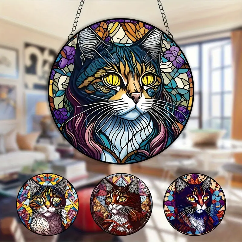 Cat Suncatchers Stained Window Hanging, Colorful Suncatcher For Window Indoor Home Bedroom Decor, Memorial Gifts For Christmas Anniversary Birthday Mother's Day