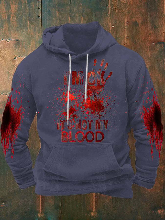 I'M Ok It'S Not My Blood Halloween Men's Printed Hooded Sweatshirt