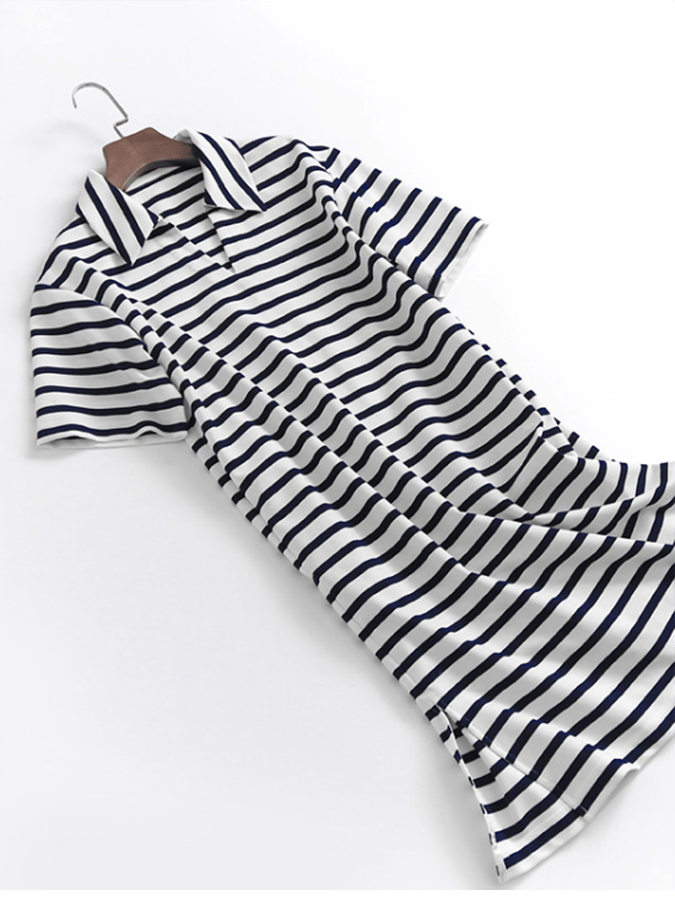 Casual Artistic Striped Shirt Dress