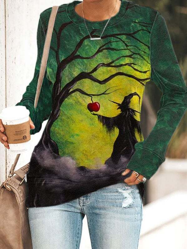 Women's Halloween Forest Fire Witch Print Sweatshirt