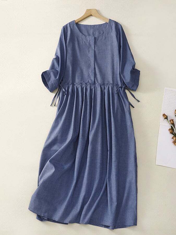 Simple Artistic Drawstring Midi Dress