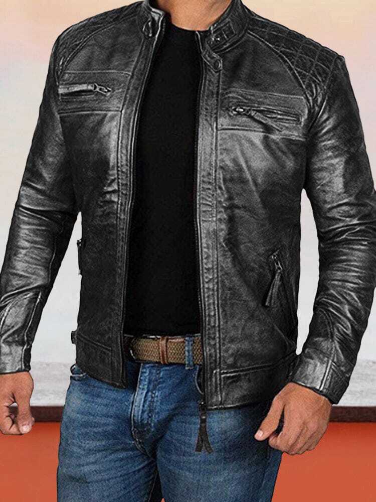 Stand Collar Punk Motorcycle Leather Jacket