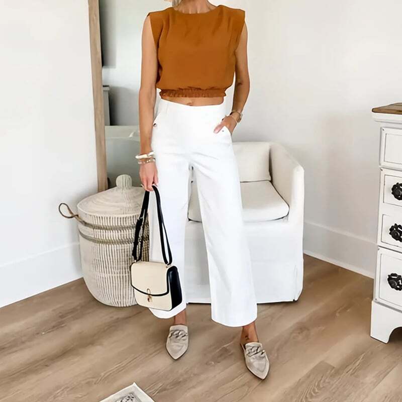 Stretch Twill Cropped Wide Leg Pants (BUY 4 FREE SHIPPING)