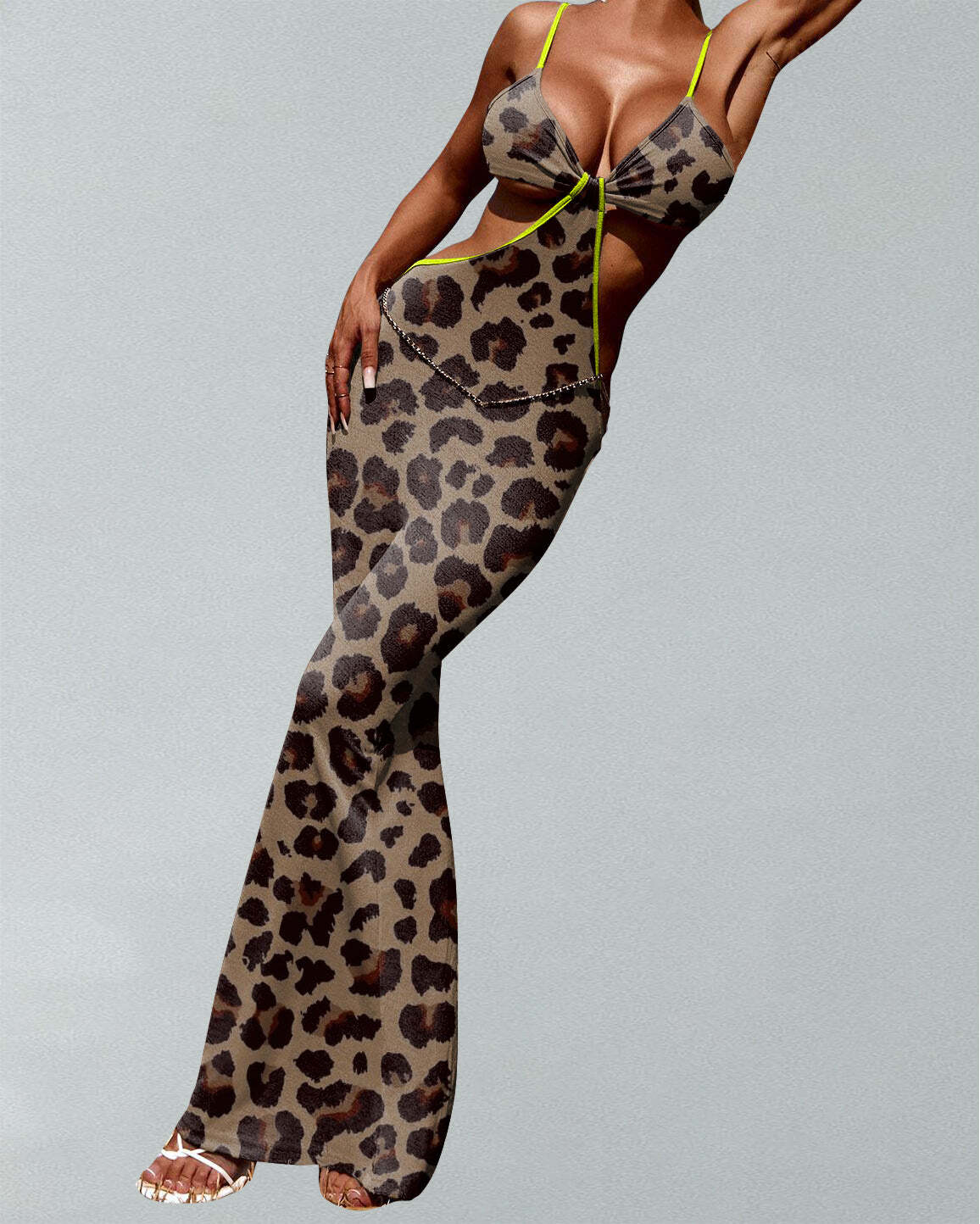 Trendy Leopard Print Color Contrast Character Dress