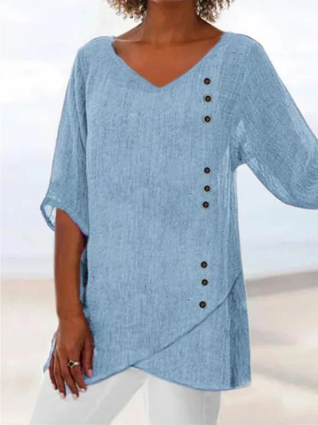 Casual Three Quarter V Neck Plus Size Tops（⚡Clearance Sale）