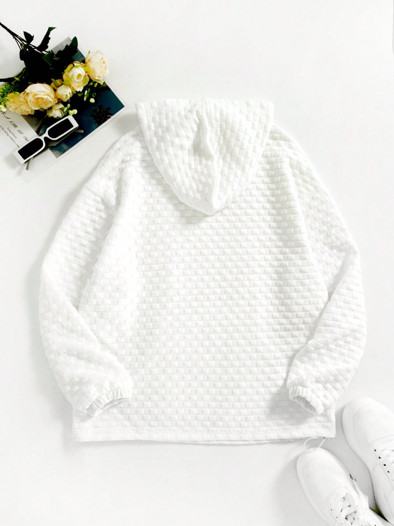 Pocket Drawstring Textured Hoodie