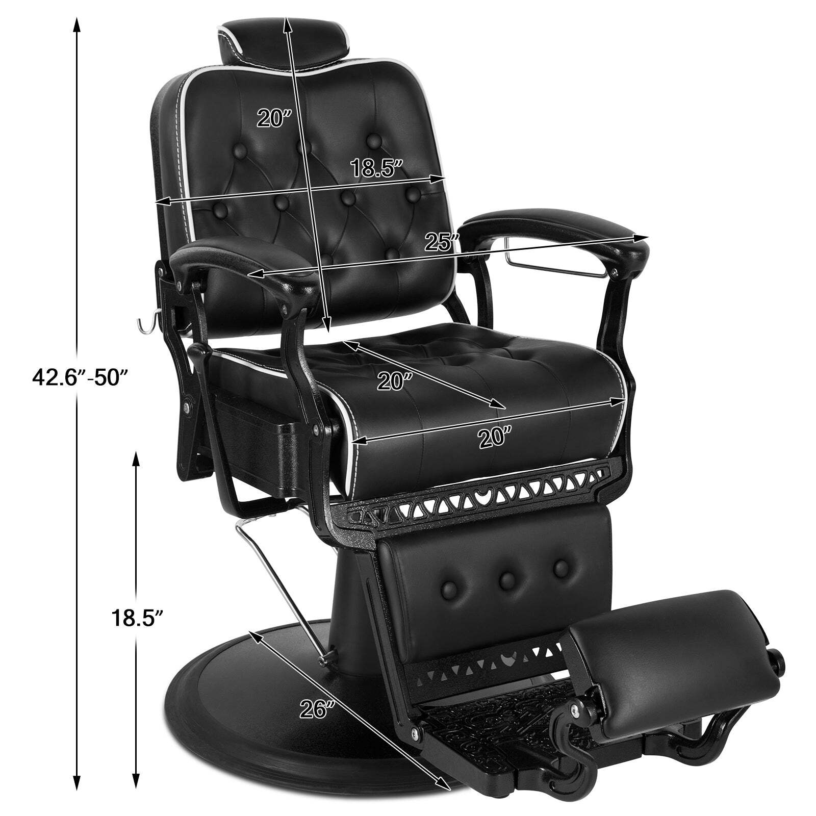 #5043 Heavy Duty Vintage Barber Chair (Black)