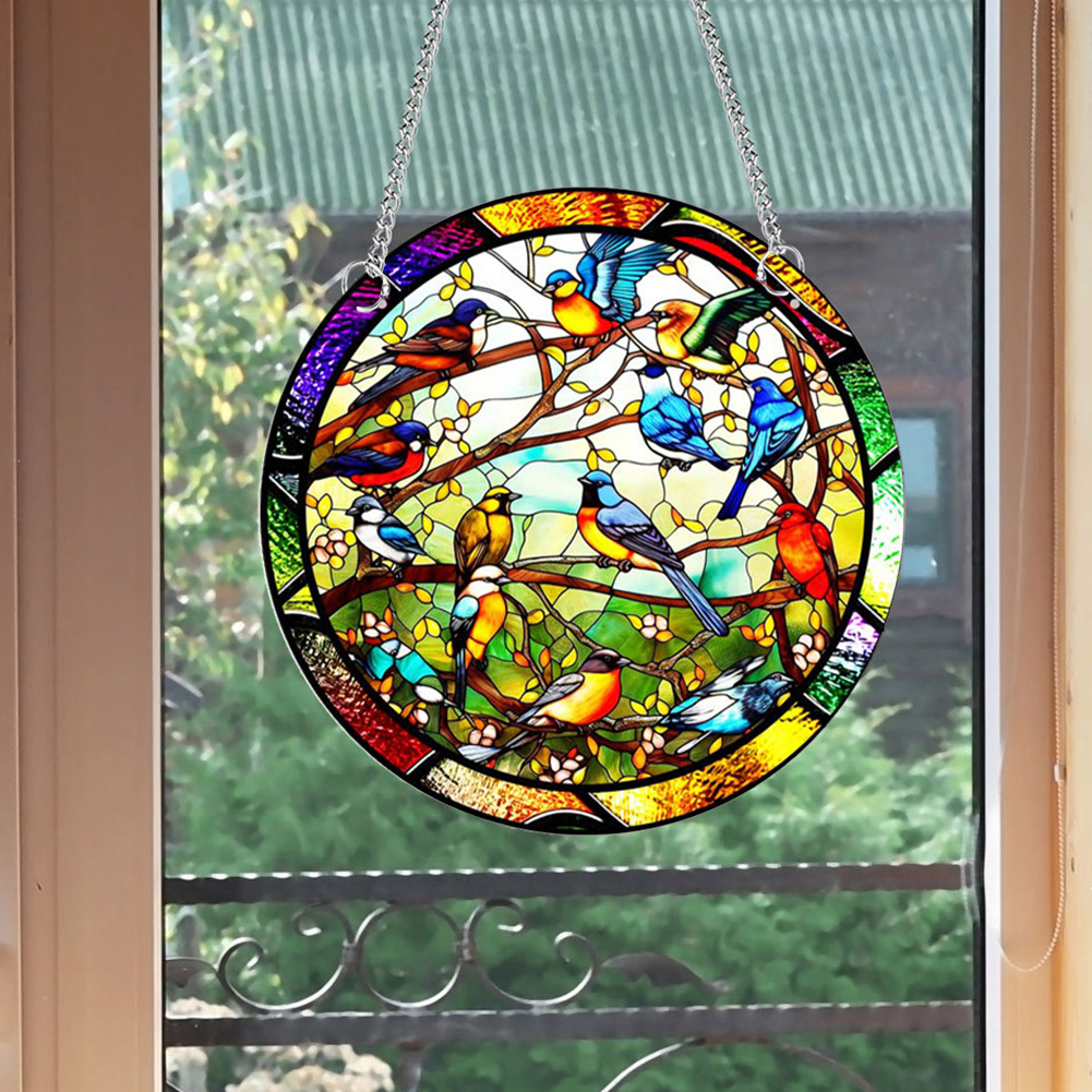 Birds Suncatcher Home Decoration Stained Suncatcher Stained Glass Window Hanging For Home, Office, Kitchen And Living Room Decor
