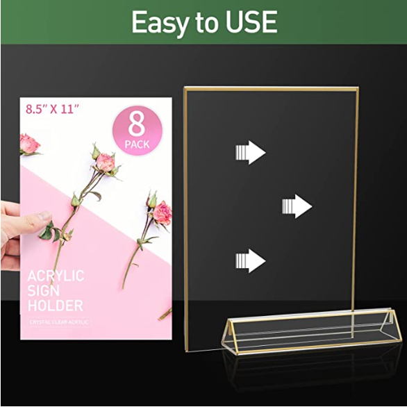 Gold Frame Acrylic Sign Holder 8.5x11 in