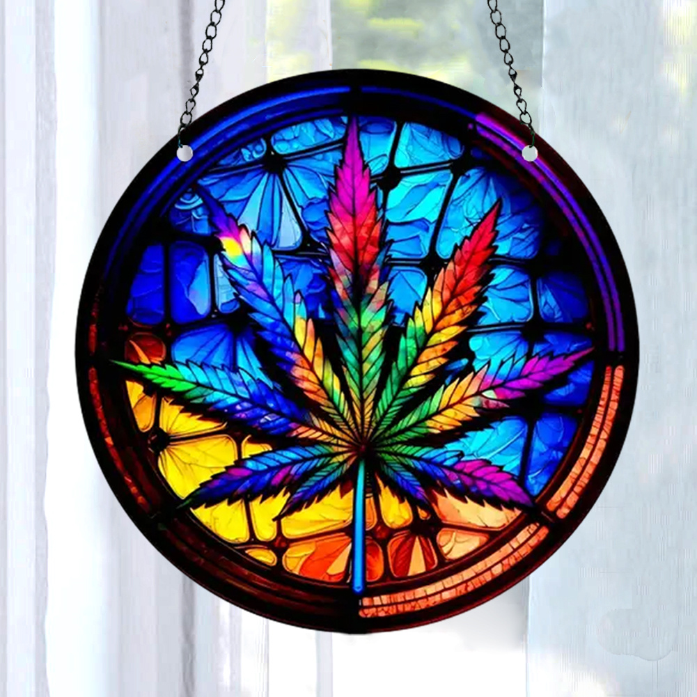 Suncatcher Acrylic Home Decoration Panel with Chain and Hook Leaf