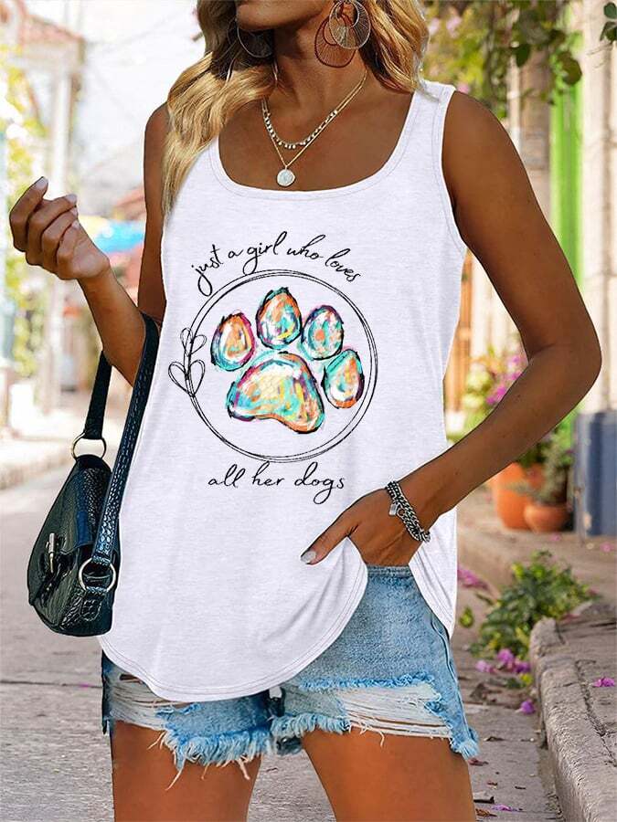 Women's Paws Just A Girl Who Loves All Her Dogs Print Tank Top