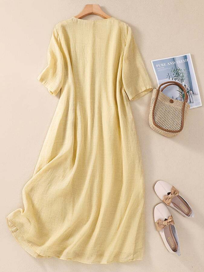 Embroidered 3/4 Sleeve Dress