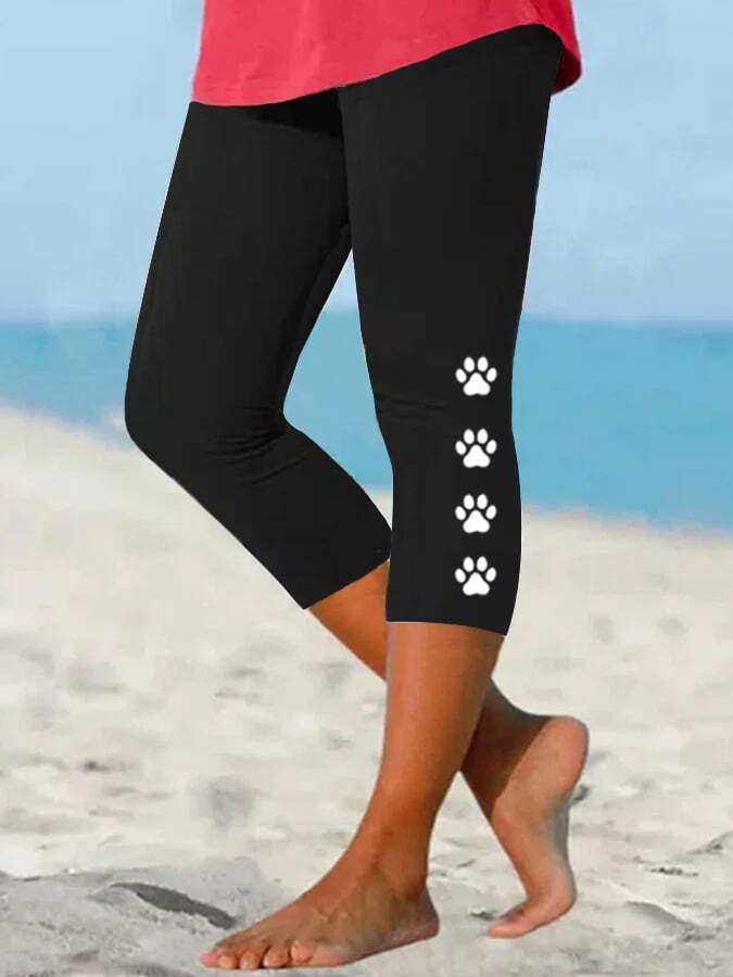 Women's Dog Paw Print Cropped Leggings