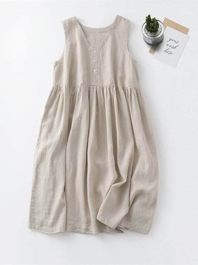 Simple Fashion Cotton And Linen Sleeveless Cotton And Linen Dress