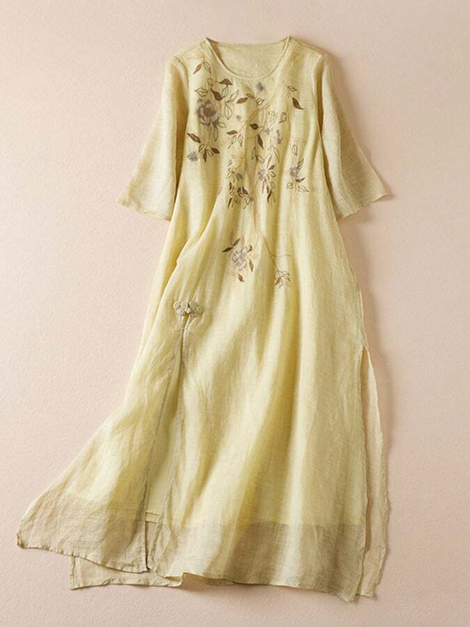 Literary Retro Temperament Elegant Loose Embroidery Dress